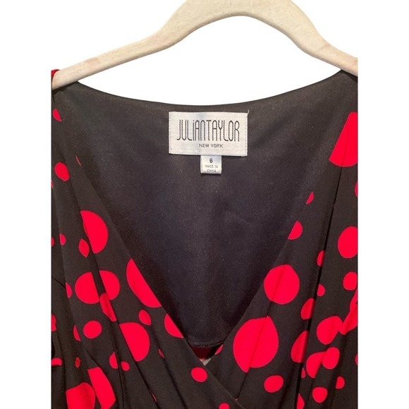 Julian Taylor Maxi Dress Women's 6 Black/Red Polka Dot Long Sleeve Surplice Neck - Picture 6 of 7
